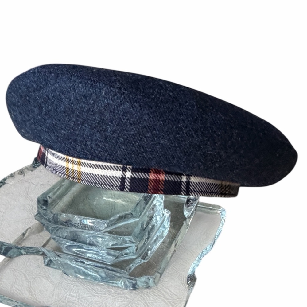 Anthony Peto Paris Authentic French Parisian 100% Wool Beret, Blue + Plaid, 56